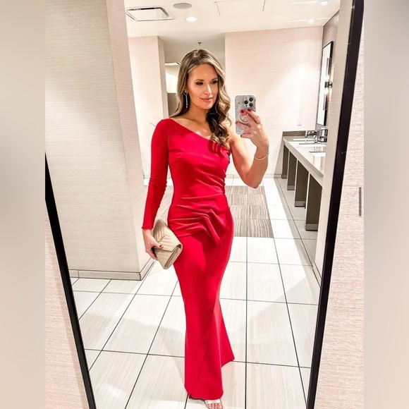 Chita Boni Kimina Gown Elegant Red One-Shoulder Dress size 48 or US size 12 - Picture 1 of 13